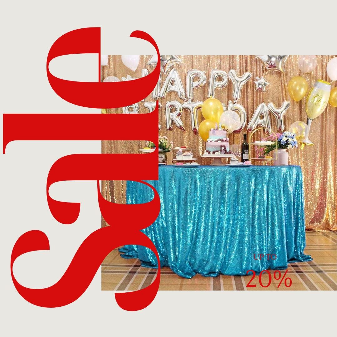 Sequin Tablecloth - TURQUOISE - Round Sparkly Table Cloths Table Cover Overlay for Wedding Birthday Party Baby Bridal Shower. Choose Size