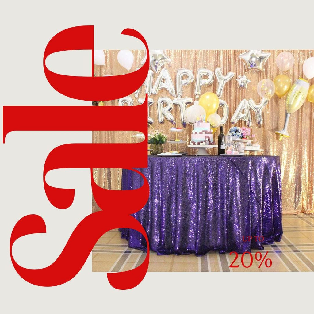 Sequin Tablecloth - PURPLE - Round Sparkly Drape Table Cloths Table Cover Overlay for Wedding Birthday Party Baby Bridal Shower. Choose Size