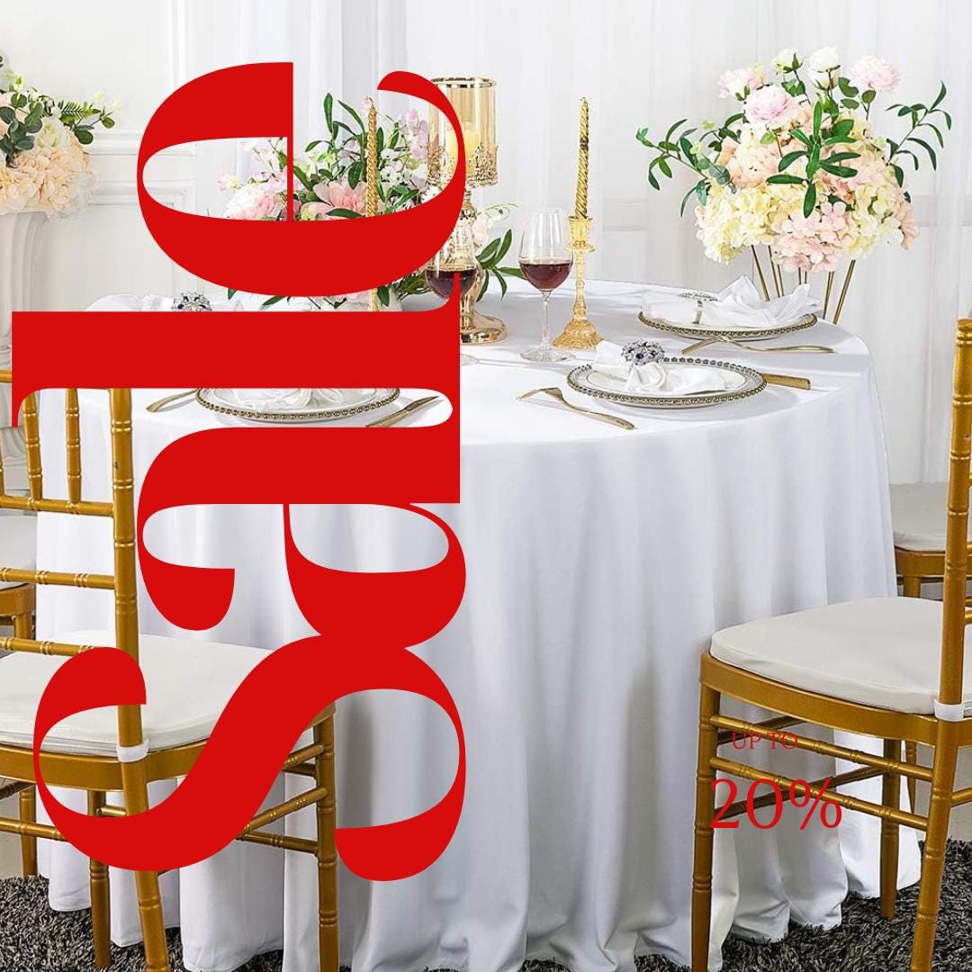 WHITE - 108" Polyester Poplin Washable Round Tablecloth, For Table Cover, Fabric Table Cloth Dinning, Kitchen, Party