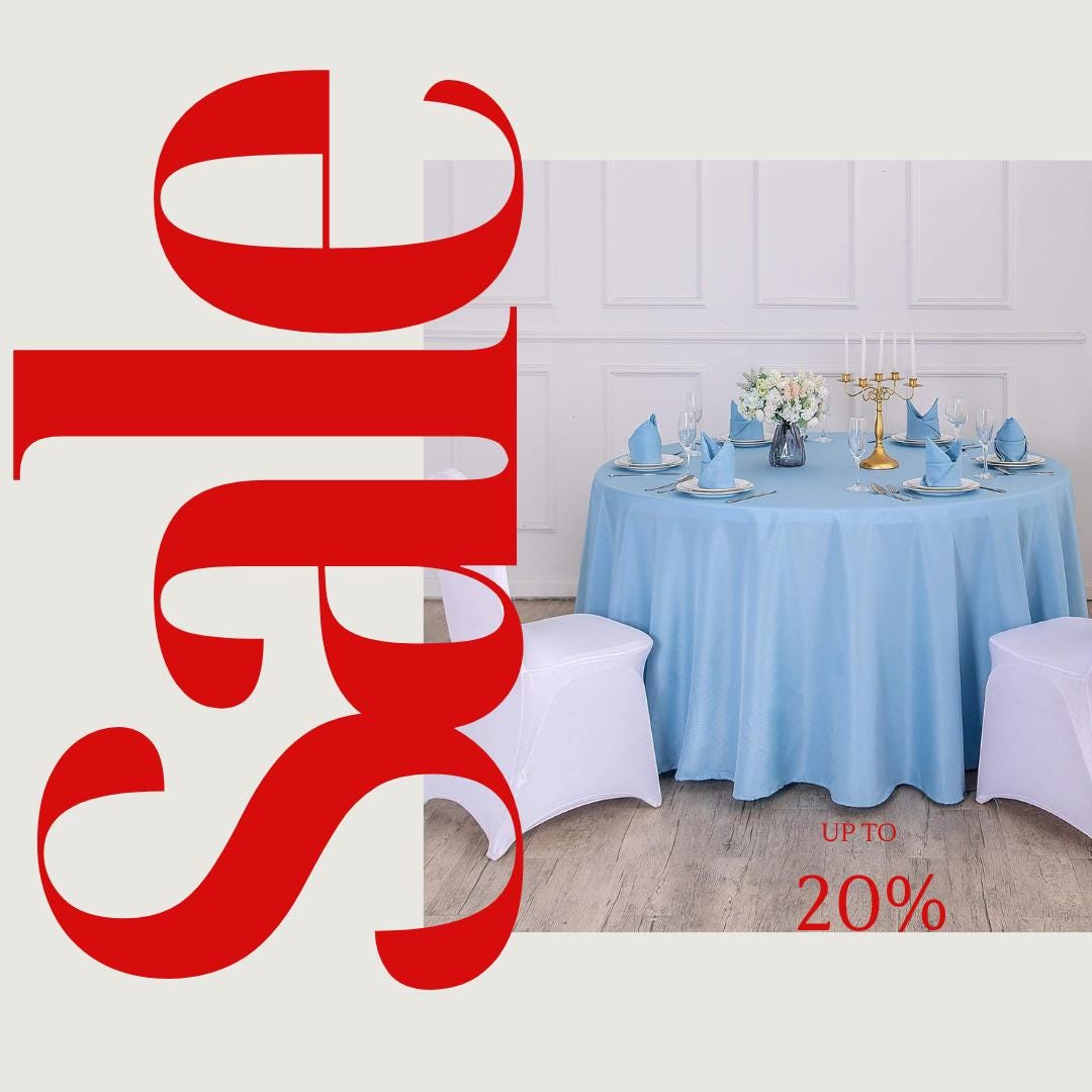 LT BLUE - 108" Polyester Poplin Washable Round Tablecloth, For Table Cover, Fabric Table Cloth Dinning, Kitchen, Party