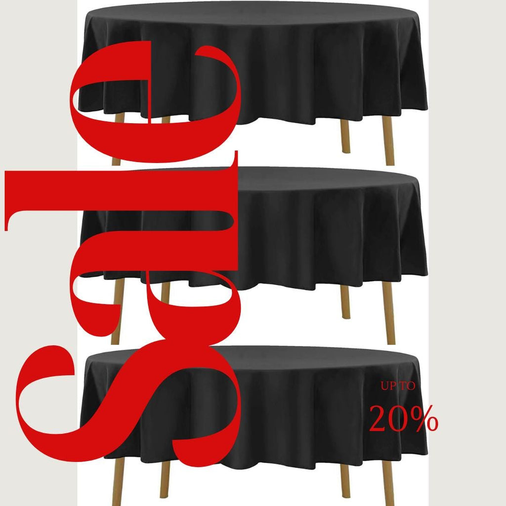 BLACK - 90" Polyester Poplin Washable Round Tablecloth, For Table Cover, Fabric Table Cloth Dinning, Kitchen, Party