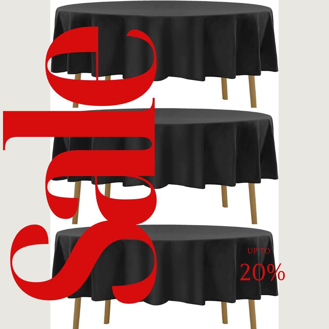 BLACK - 90" Polyester Poplin Washable Round Tablecloth, For Table Cover, Fabric Table Cloth Dinning, Kitchen, Party