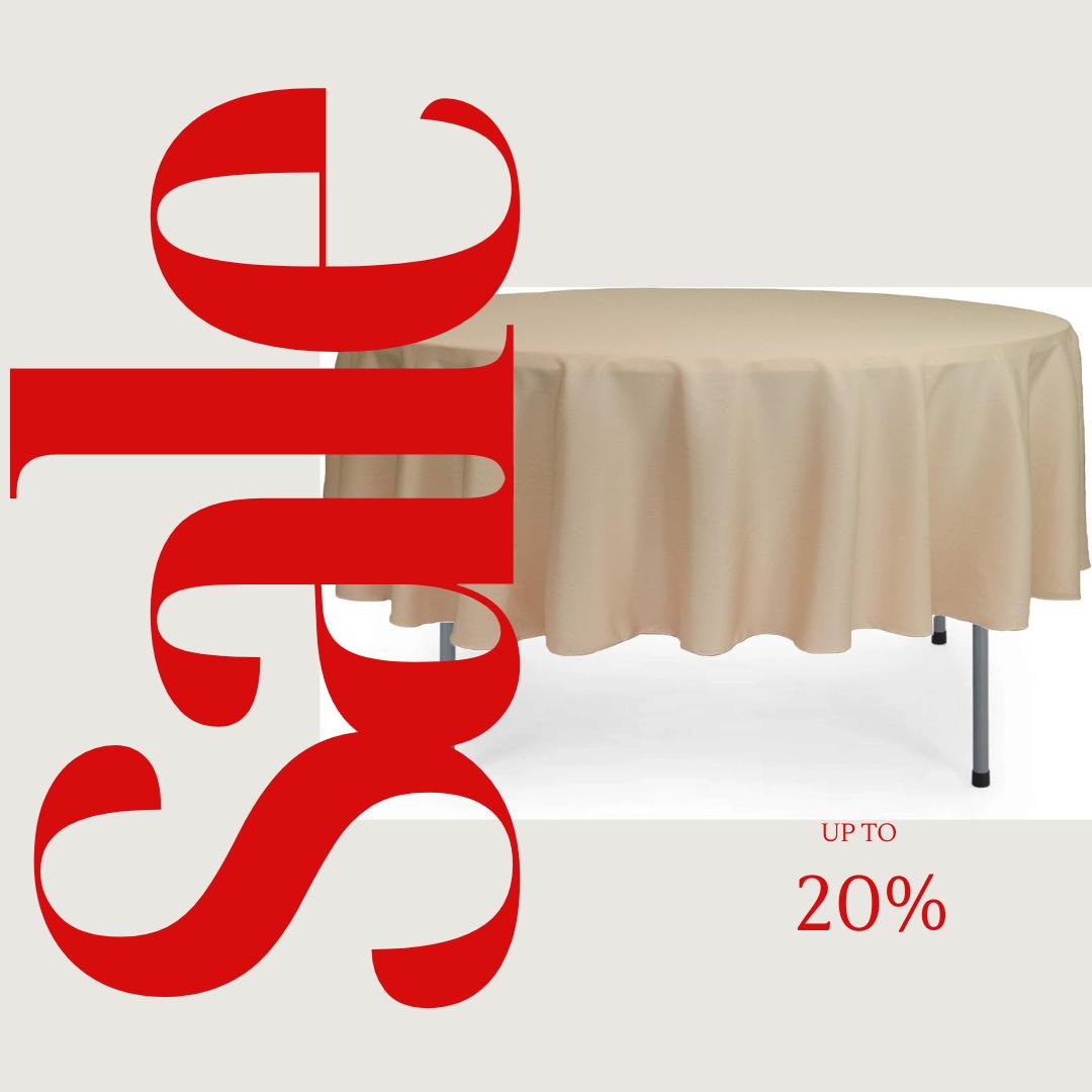 BEIGE - 90" Polyester Poplin Washable Round Tablecloth, For Table Cover, Fabric Table Cloth Dinning, Kitchen, Party