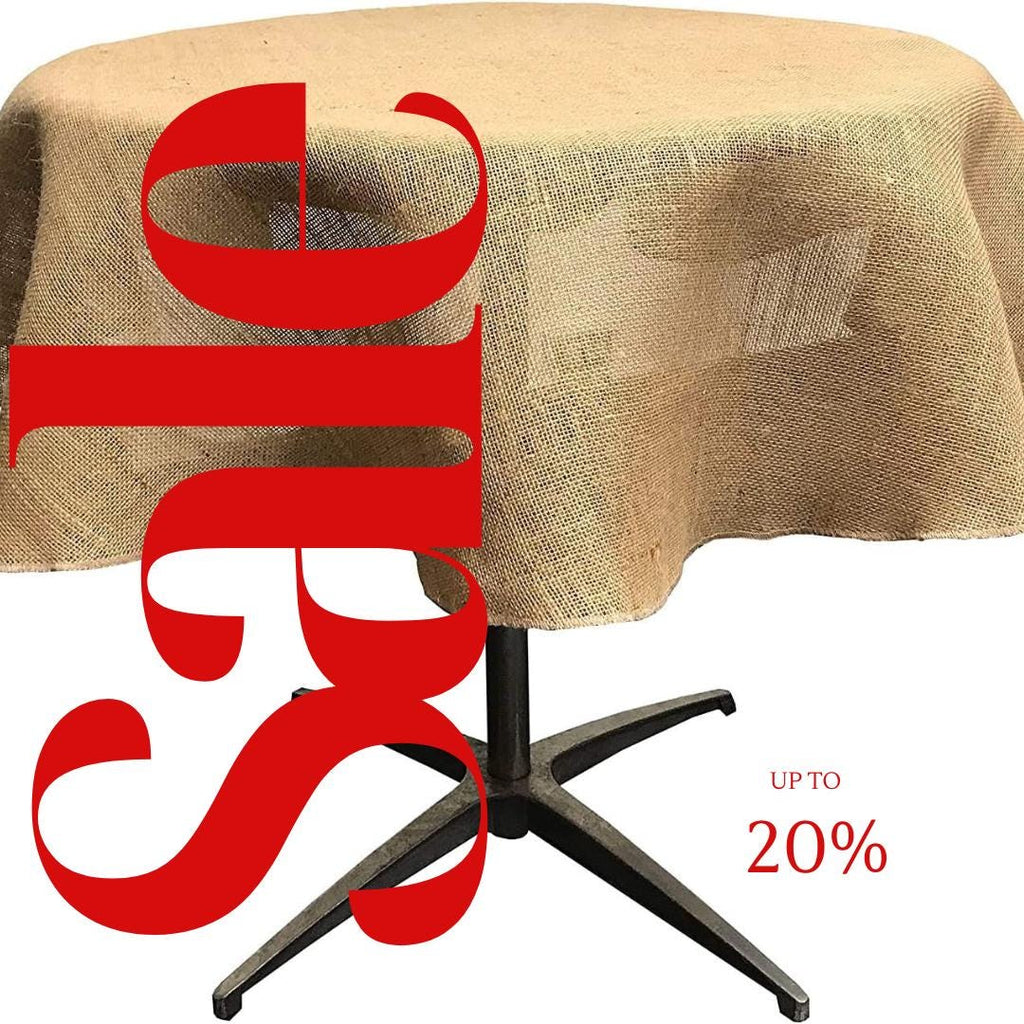 Natural Jute Burlap Tablecloth (Natural, Round) Choose Size Below