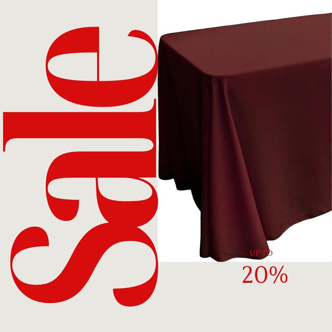 BURGUNDY - Polyester Poplin Washable Rectangular Tablecloth, Table Cover Fabric Cloth for Dinning, Kitchen, Party. Choose Size Below