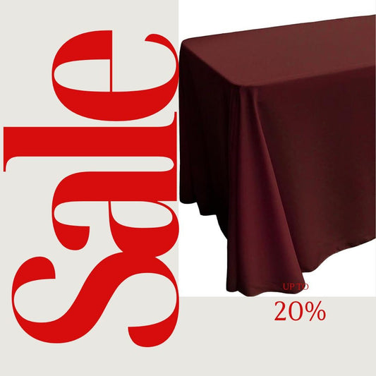 BURGUNDY - Polyester Poplin Washable Rectangular Tablecloth, Table Cover Fabric Cloth for Dinning, Kitchen, Party. Choose Size Below