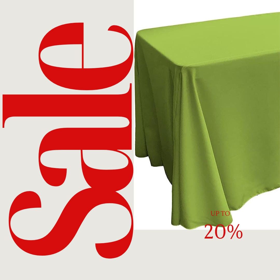 LIME - Polyester Poplin Washable Rectangular Tablecloth, Table Cover Fabric Cloth for Dinning, Kitchen, Party. Choose Size Below