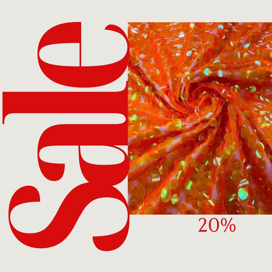 ORANGE - ROUND - Sequin Paillette Mesh Fabric/ 54 Inches Wide By The Yard.