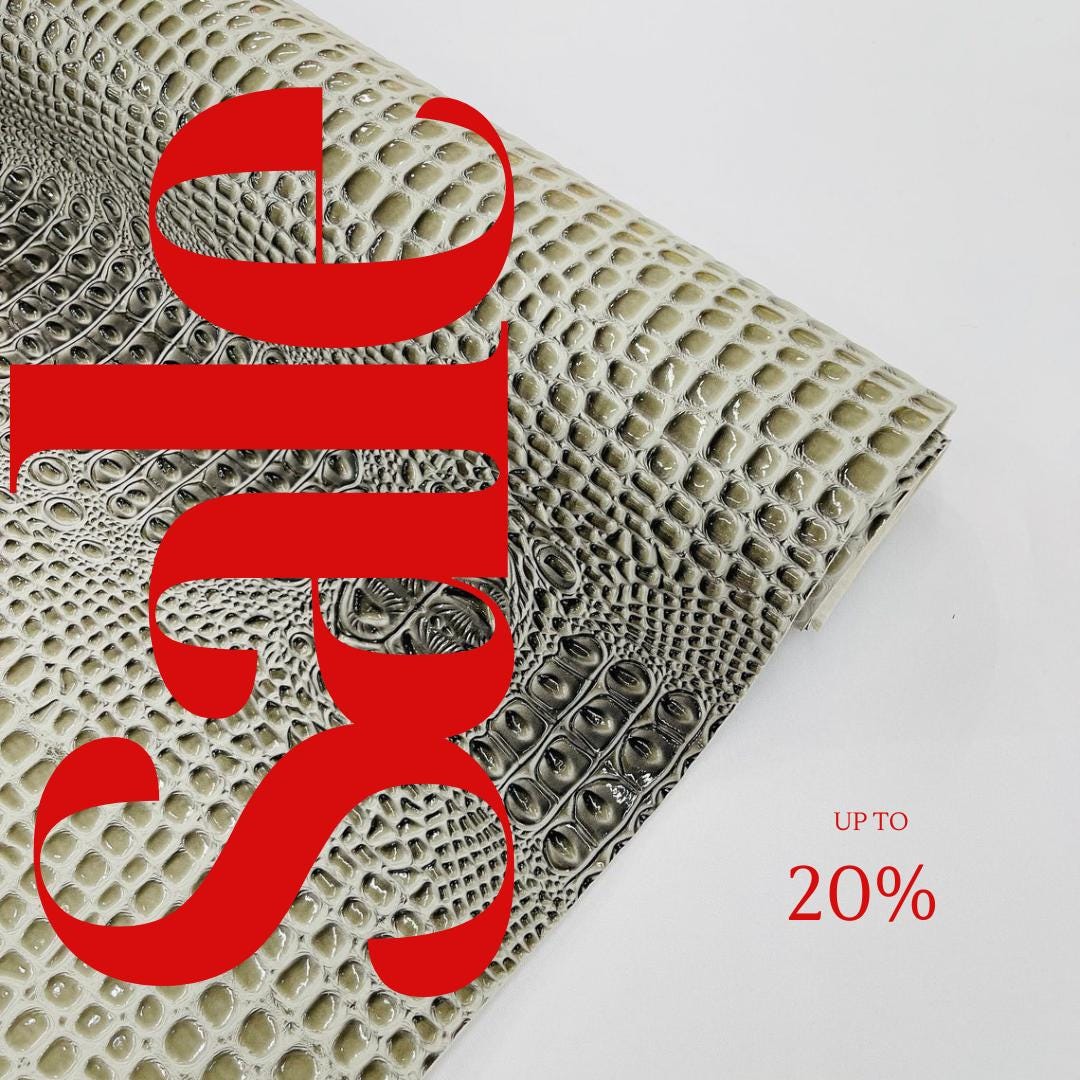 Glossy Two Tone Gator Fake Leather Upholstery - SILVER/GRAY - 3-D Crocodile Skin Texture Faux Leather  Vinyl/54" By Yard