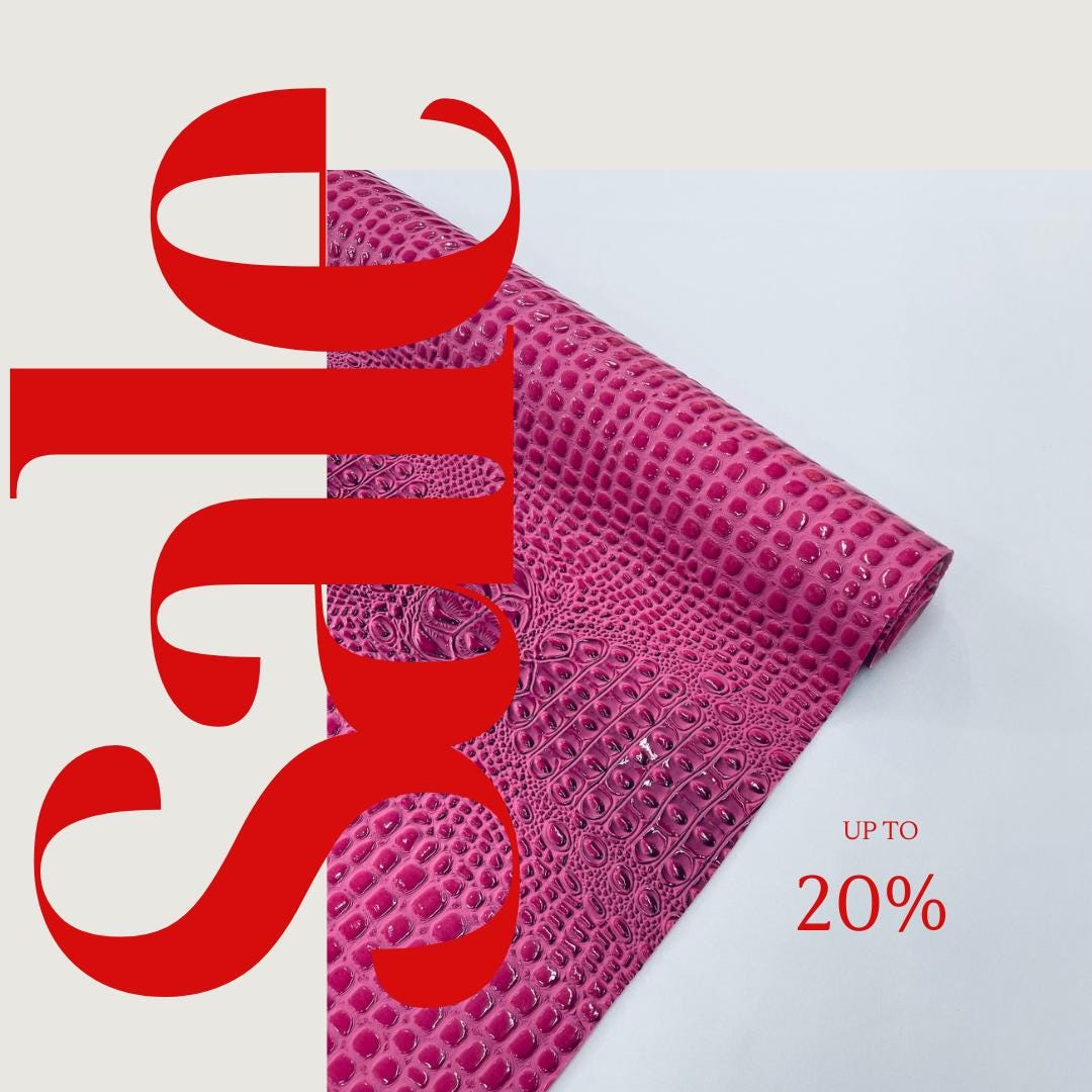 Glossy Two Tone Gator Fake Leather Upholstery - CANDY PINK - 3-D Crocodile Skin Texture Faux Leather  Vinyl/54" By Yard