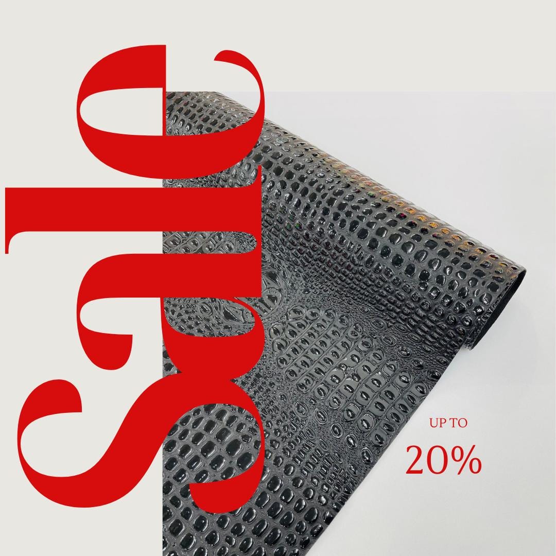 Glossy Two Tone Gator Fake Leather Upholstery - BLACK - 3-D Crocodile Skin Texture Faux Leather  Vinyl/54" By Yard