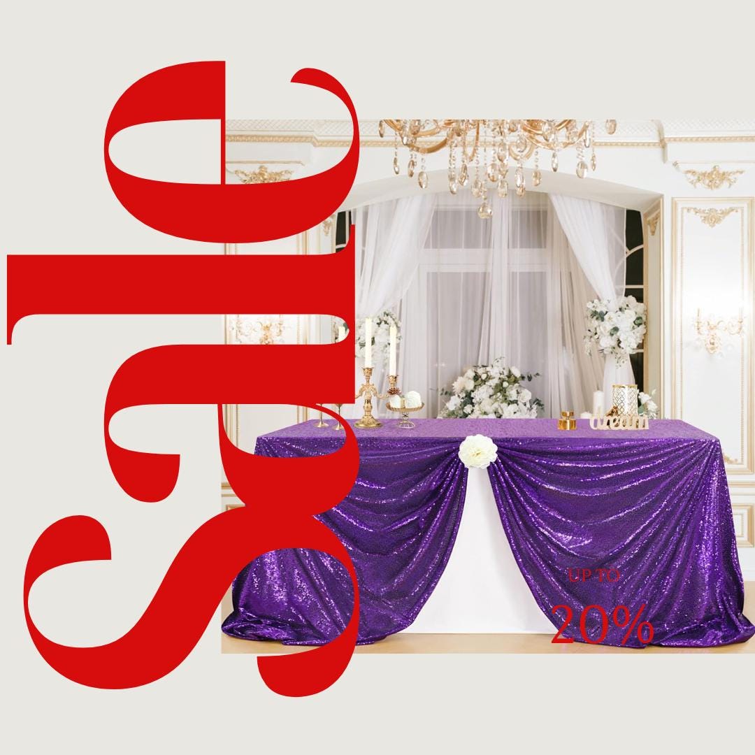 SEQUIN - Sequin Tablecloth -  PURPLE - Table Overlay Rainbow Table Cloths With Seams tablecloth Sparkly Wedding Party Decorations.