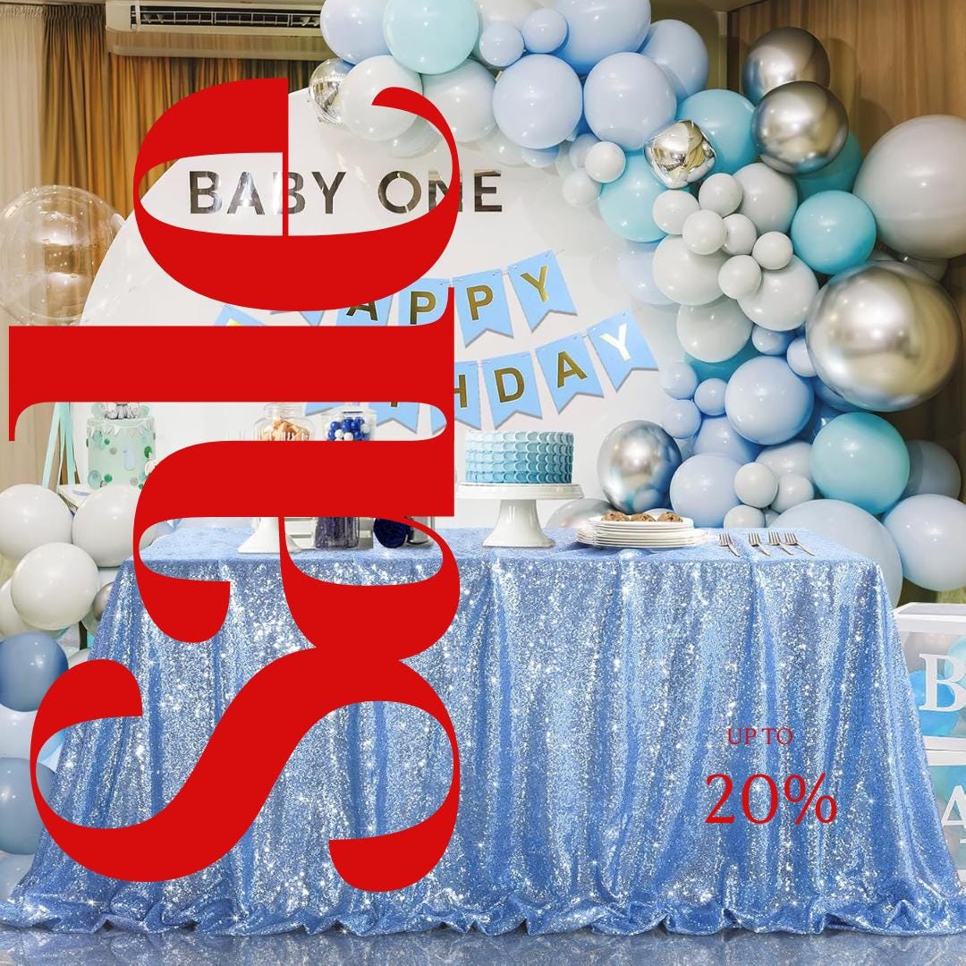 SEQUIN - Sequin Tablecloth -  BLUE - Table Overlay Rainbow Table Cloths With Seams tablecloth Sparkly Wedding Party Decorations.