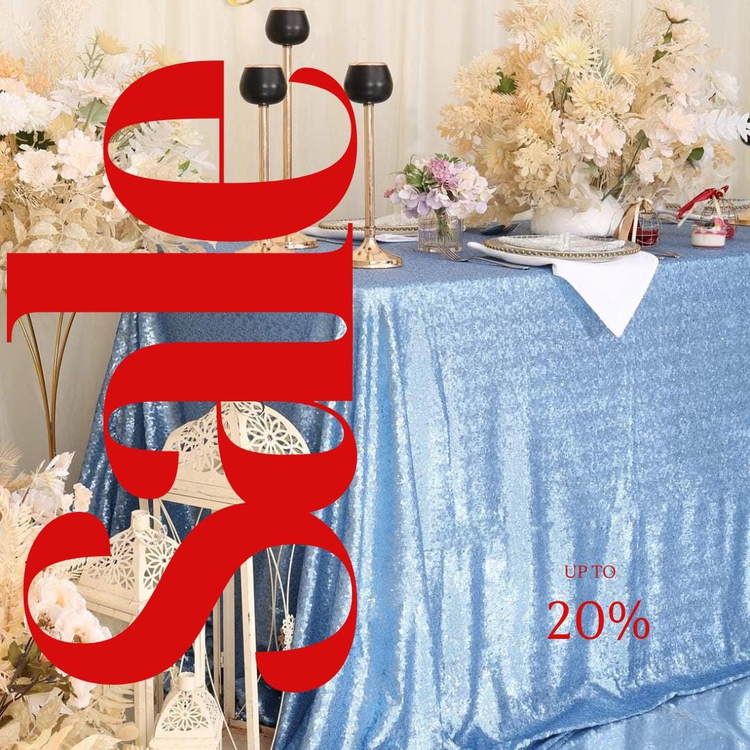 SEQUIN - Sequin Tablecloth -  BLUE - Table Overlay Rainbow Table Cloths With Seams tablecloth Sparkly Wedding Party Decorations.