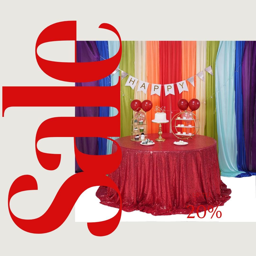 Sequin Tablecloth - RED - Round Sparkly Drape Table Cloths Table Cover Overlay for Wedding Birthday Party Baby Bridal Shower. Choose Size