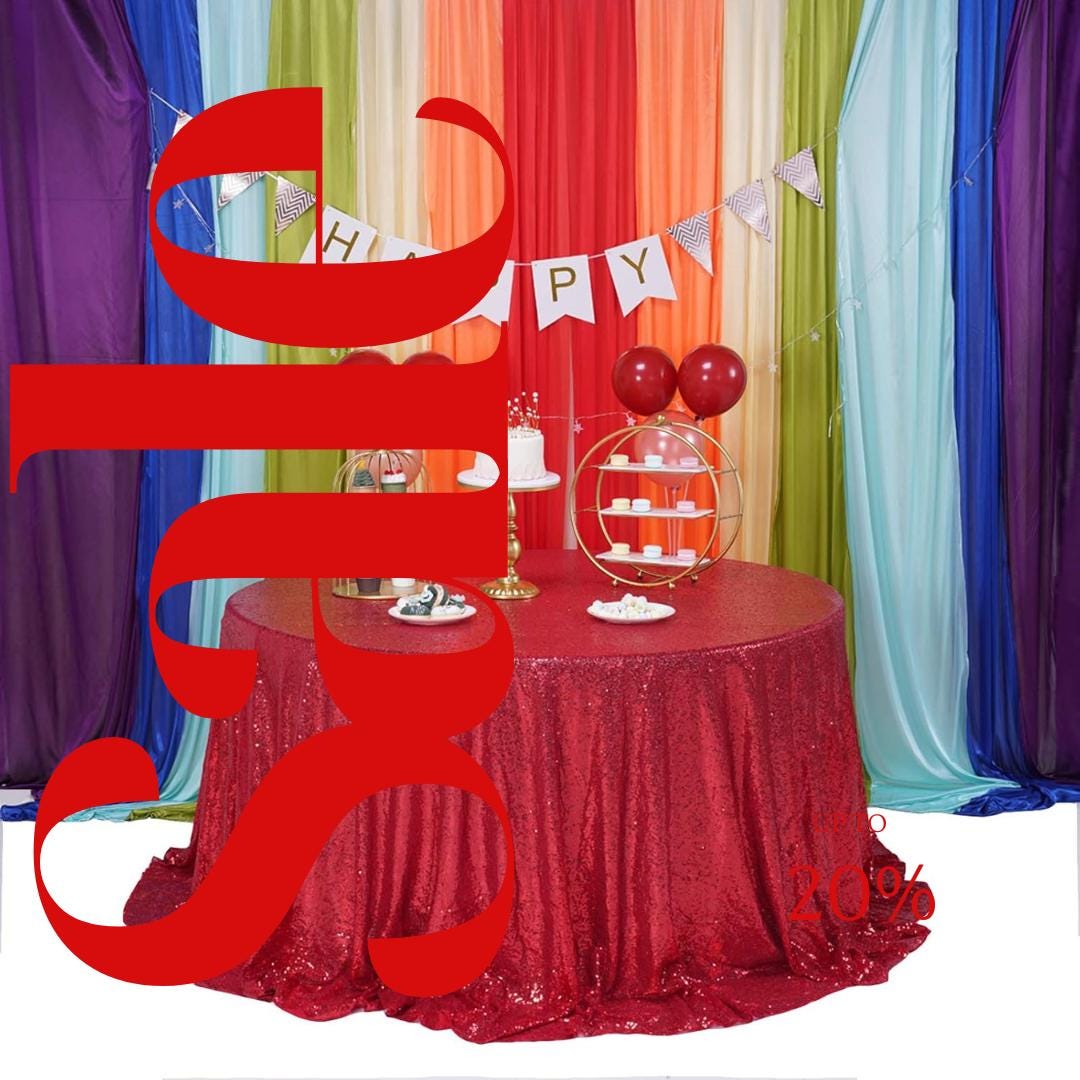 Sequin Tablecloth - RED - Round Sparkly Drape Table Cloths Table Cover Overlay for Wedding Birthday Party Baby Bridal Shower. Choose Size