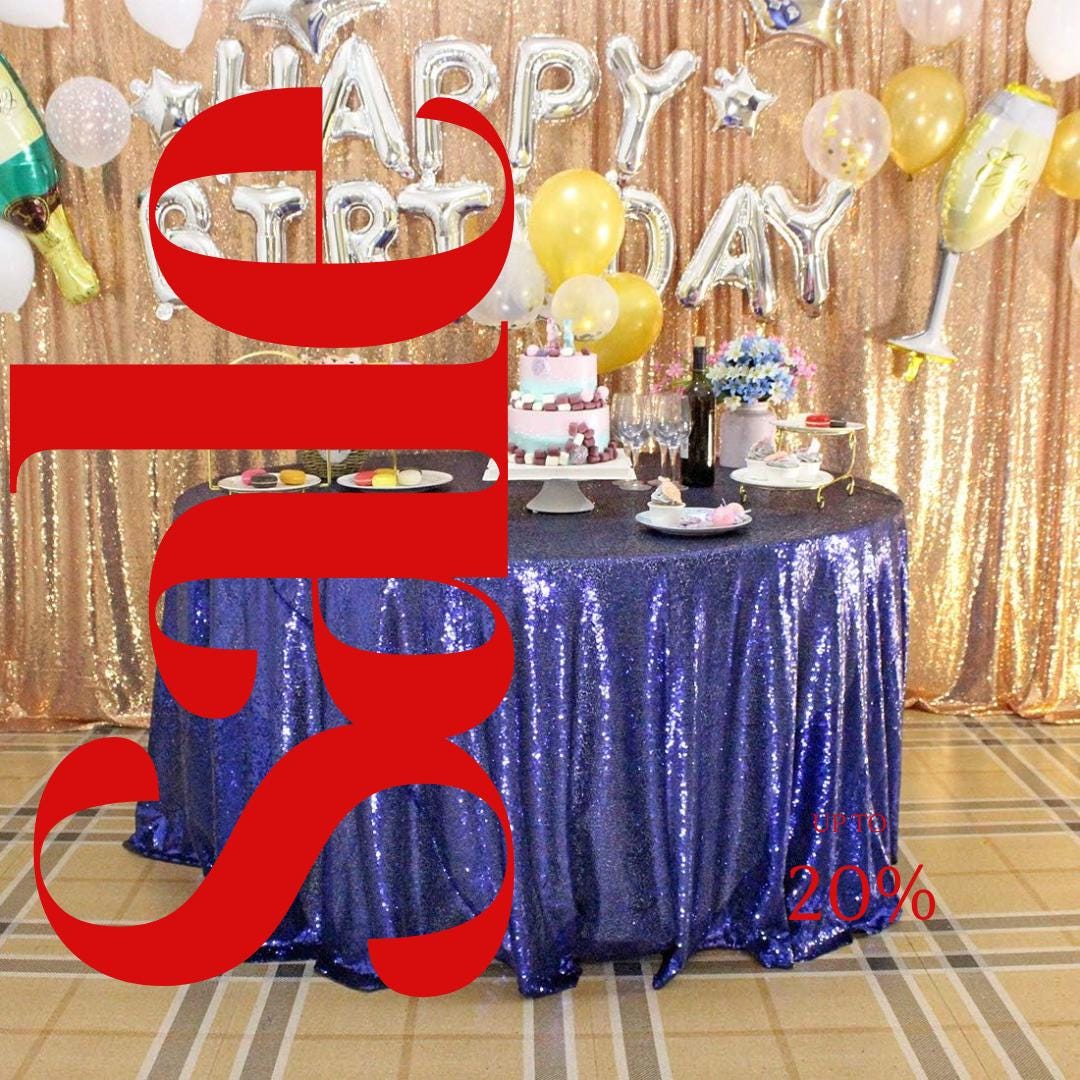 Sequin Tablecloth - NAVY - Round Sparkly Drape Table Cloths Table Cover Overlay for Wedding Birthday Party Baby Bridal Shower. Choose Size