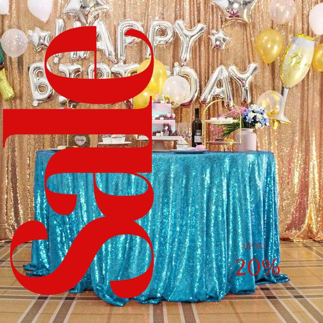 Sequin Tablecloth - TURQUOISE - Round Sparkly Table Cloths Table Cover Overlay for Wedding Birthday Party Baby Bridal Shower. Choose Size