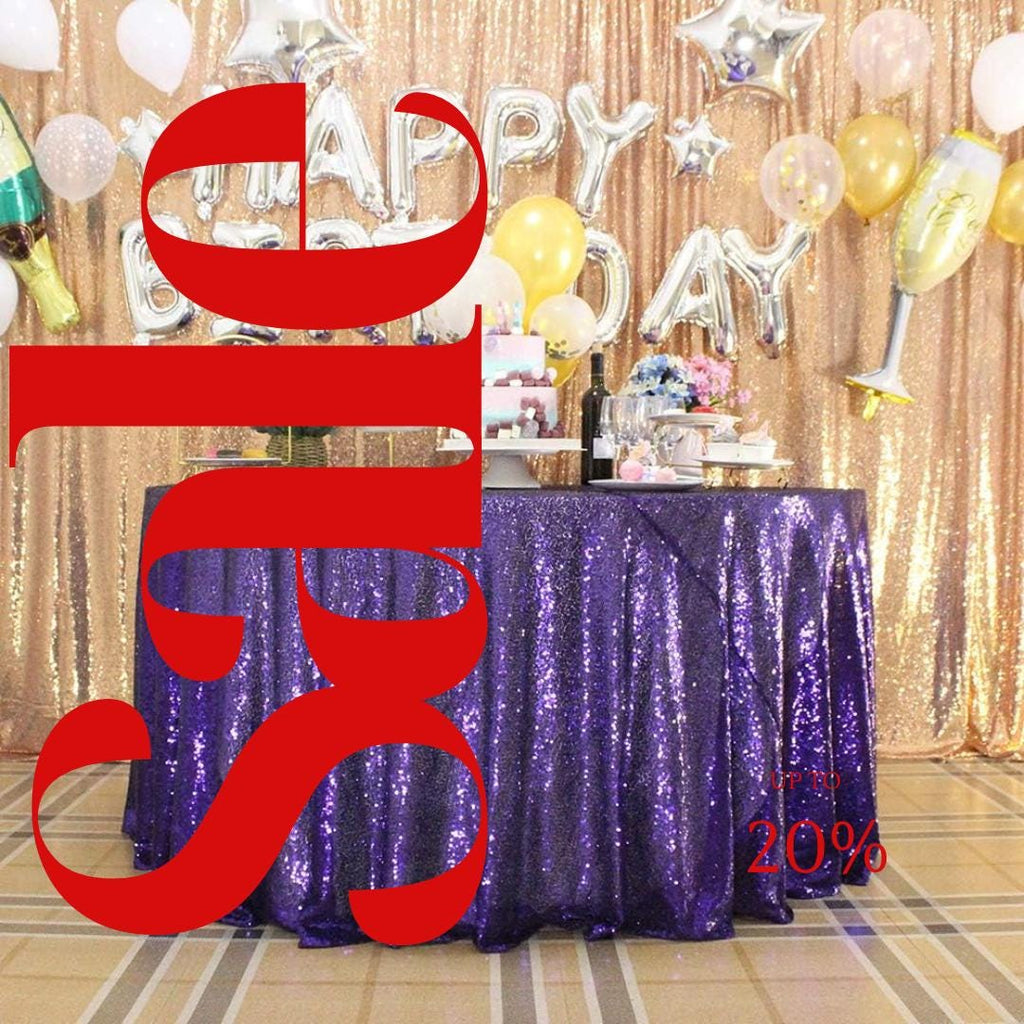 Sequin Tablecloth - PURPLE - Round Sparkly Drape Table Cloths Table Cover Overlay for Wedding Birthday Party Baby Bridal Shower. Choose Size