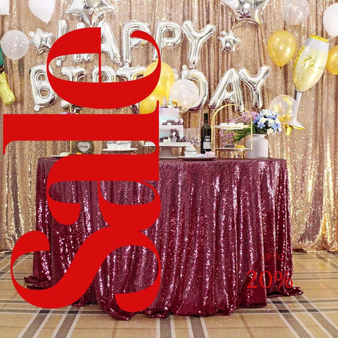 Sequin Tablecloth - BURGUNDY - Round Sparkly Table Cloths Table Cover Overlay for Wedding Birthday Party Baby Bridal Shower. Choose Size
