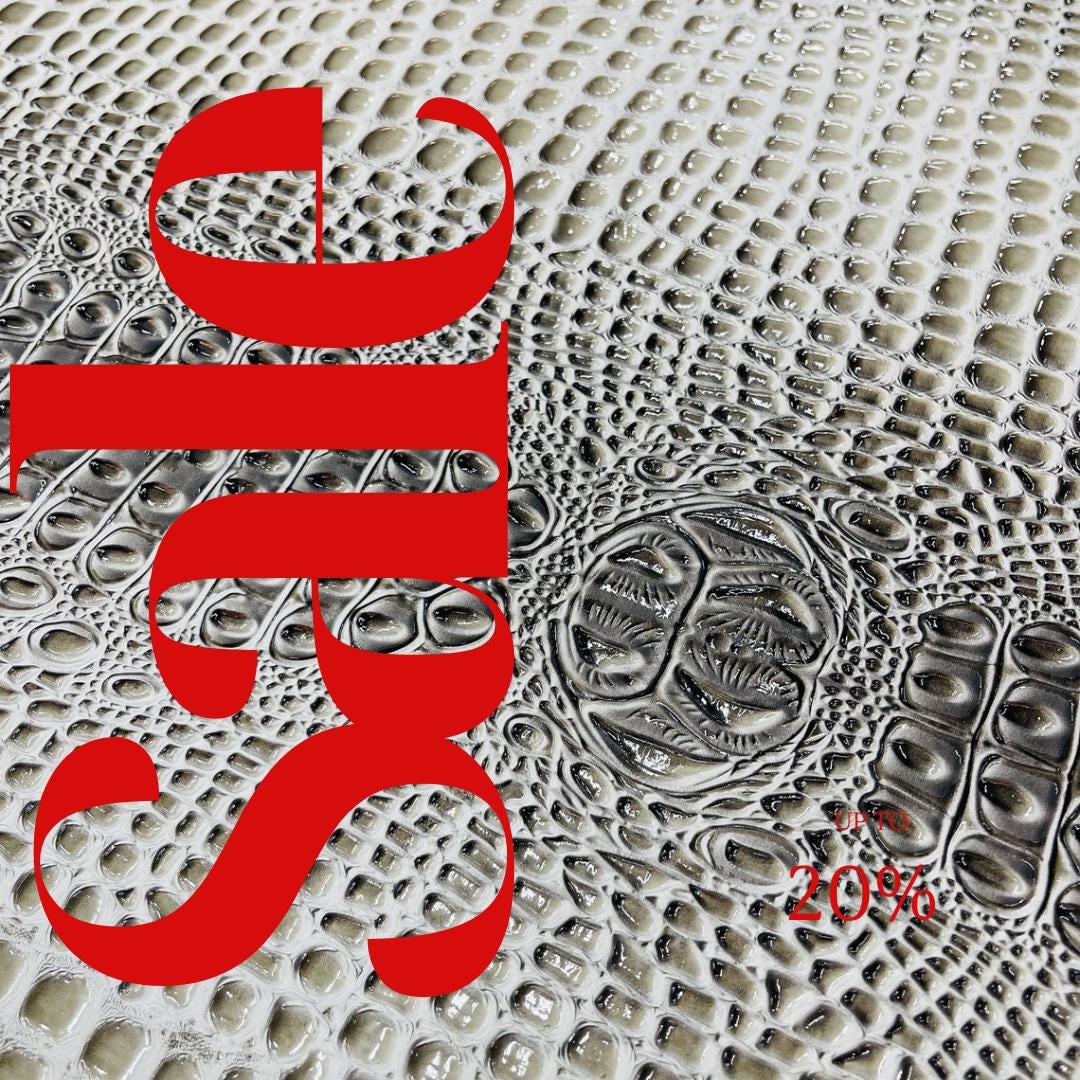 Glossy Two Tone Gator Fake Leather Upholstery - SILVER/GRAY - 3-D Crocodile Skin Texture Faux Leather  Vinyl/54" By Yard