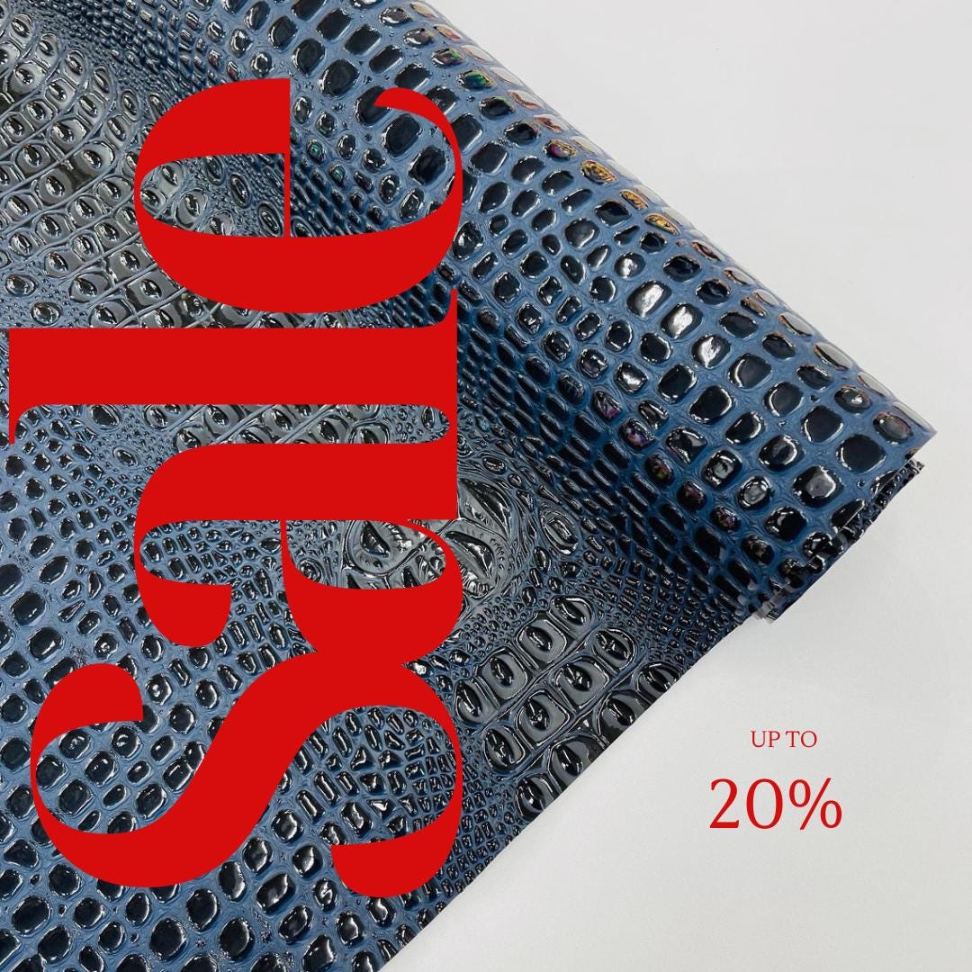 Glossy Two Tone Gator Fake Leather Upholstery - NAVY/BLACK - 3-D Crocodile Skin Texture Faux Leather  Vinyl/54" By Yard