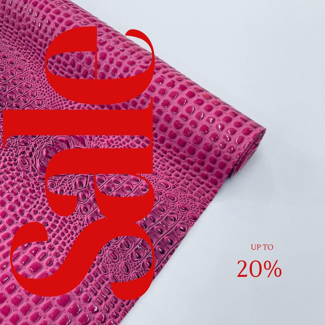 Glossy Two Tone Gator Fake Leather Upholstery - CANDY PINK - 3-D Crocodile Skin Texture Faux Leather  Vinyl/54" By Yard