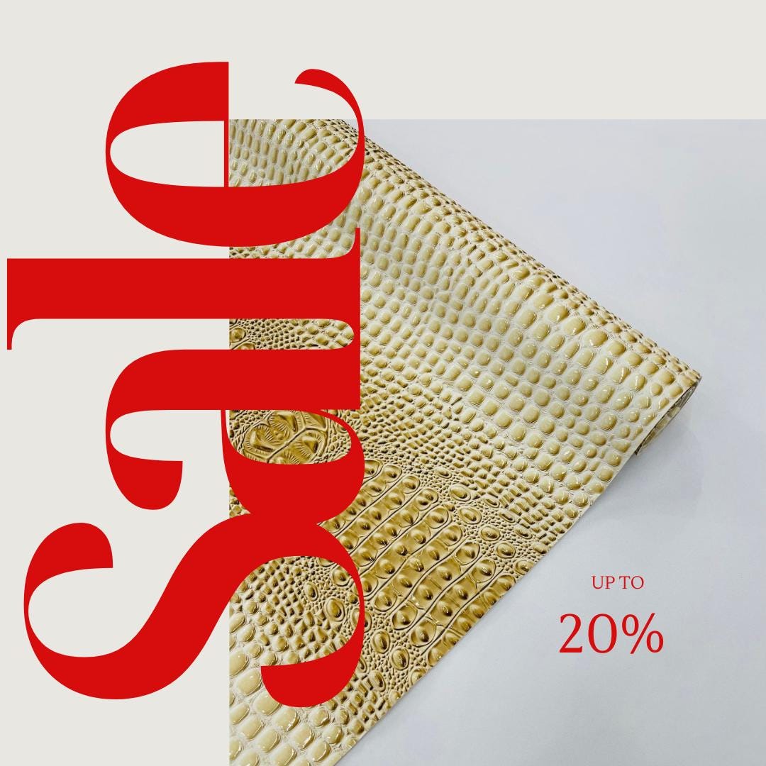 Glossy Two Tone Gator Fake Leather Upholstery - BUTTER/CREAM - 3-D Crocodile Skin Texture Faux Leather  Vinyl/54" By Yard