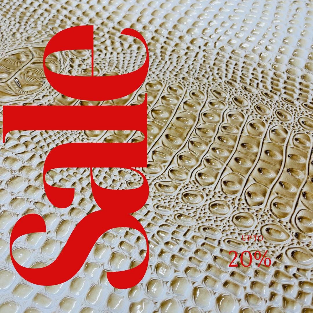 Glossy Two Tone Gator Fake Leather Upholstery - BUTTER/CREAM - 3-D Crocodile Skin Texture Faux Leather  Vinyl/54" By Yard