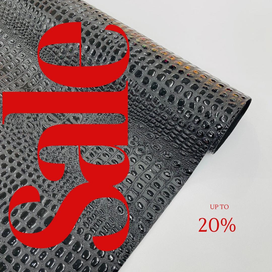 Glossy Two Tone Gator Fake Leather Upholstery - BLACK - 3-D Crocodile Skin Texture Faux Leather  Vinyl/54" By Yard