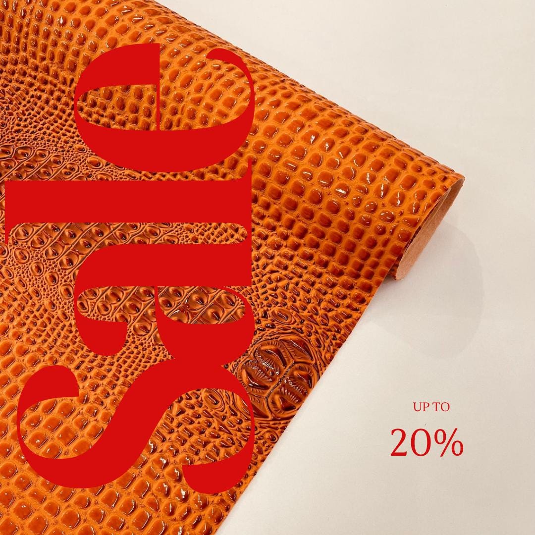 Glossy Two Tone Gator Fake Leather Upholstery - BURNT ORANGE - 3-D Crocodile Skin Texture Faux Leather  Vinyl/54" By Yard