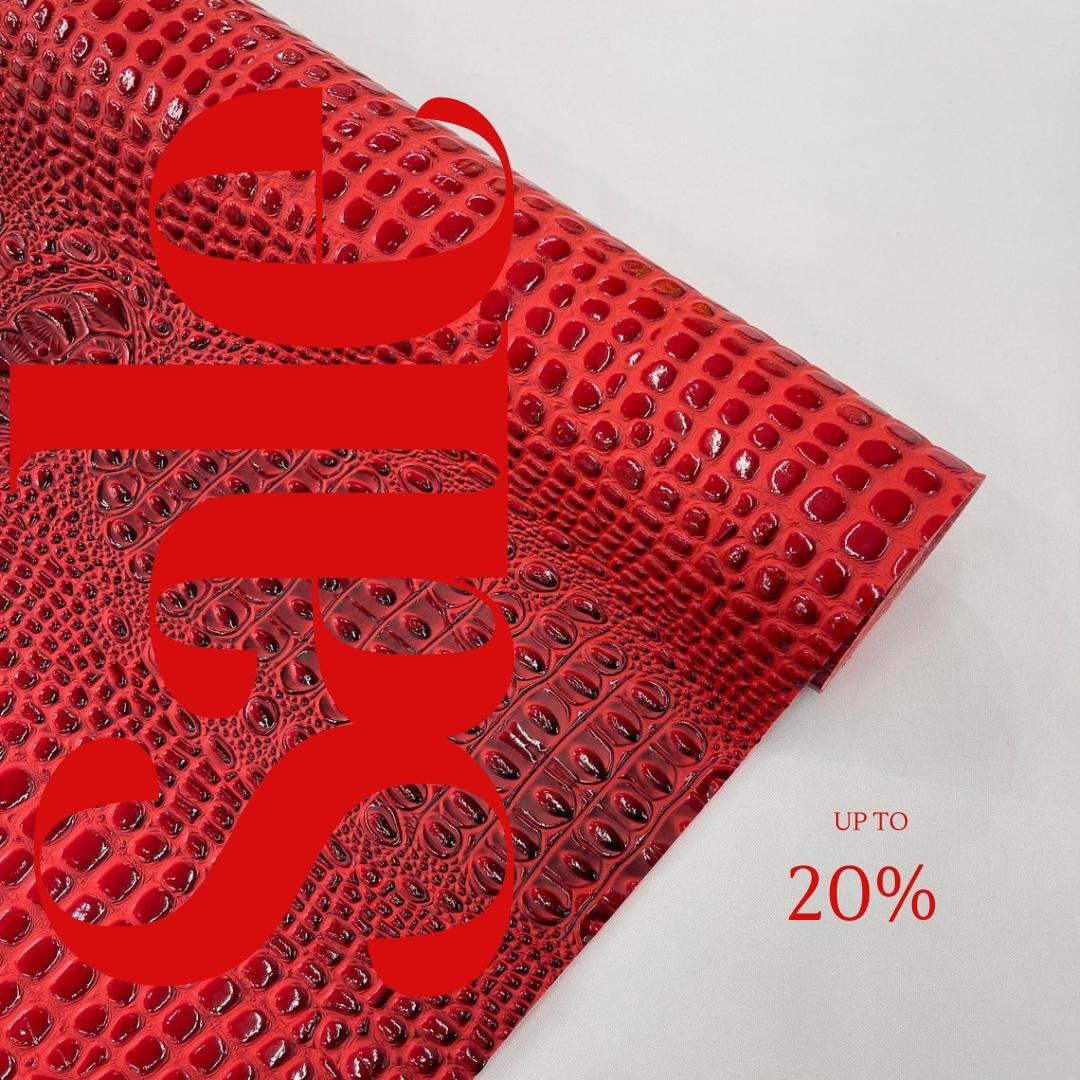 Glossy Two Tone Gator Fake Leather Upholstery - RED/BLACK - 3-D Crocodile Skin Texture Faux Leather  Vinyl/54" By Yard