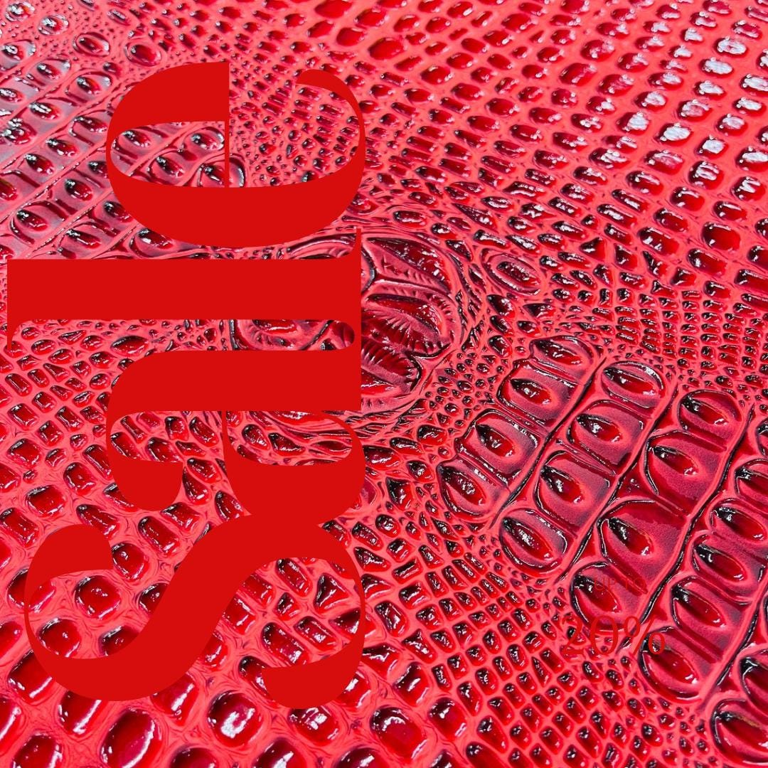 Glossy Two Tone Gator Fake Leather Upholstery - RED/BLACK - 3-D Crocodile Skin Texture Faux Leather  Vinyl/54" By Yard