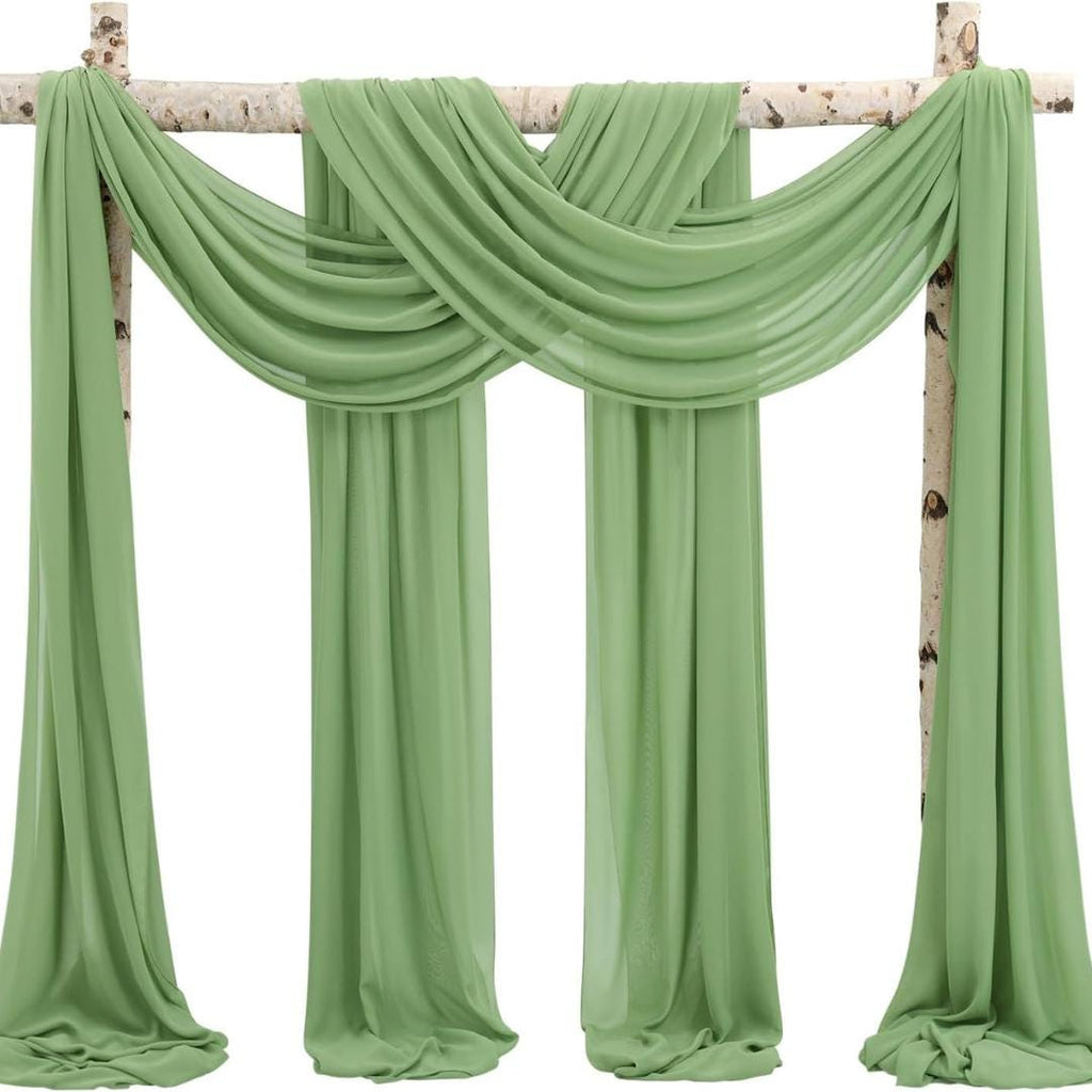 SAGE - Wedding Arch Draping Fabric 4 Panels 28" x 21 Ft Wedding Arch Drapes for Ceremony Chiffon Fabric Drapes Arbor Drapery Wedding