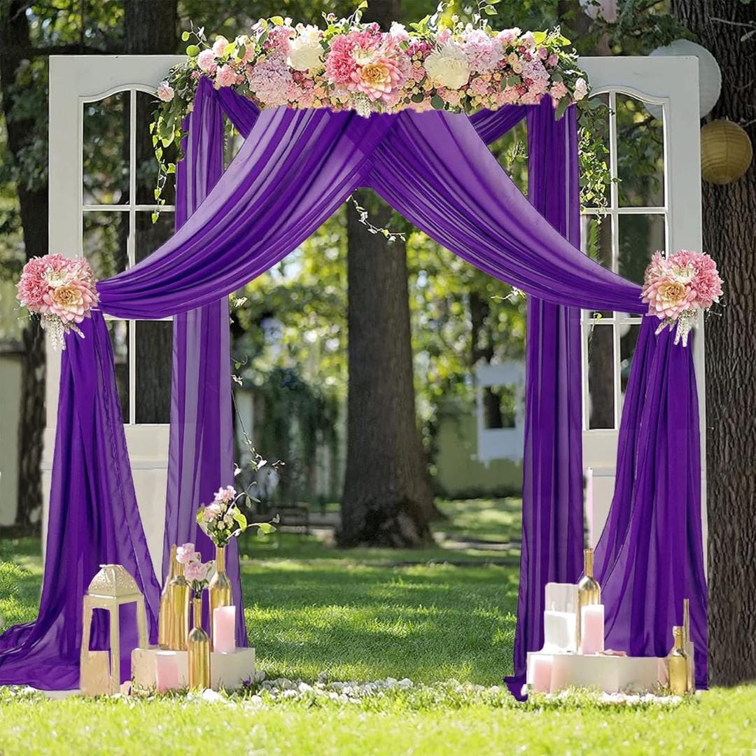 PURPLE - Wedding Arch Draping Fabric 4 Panels 28" x 21 Ft Wedding Arch Drapes for Ceremony Chiffon Fabric Drapes Arbor Drapery Wedding