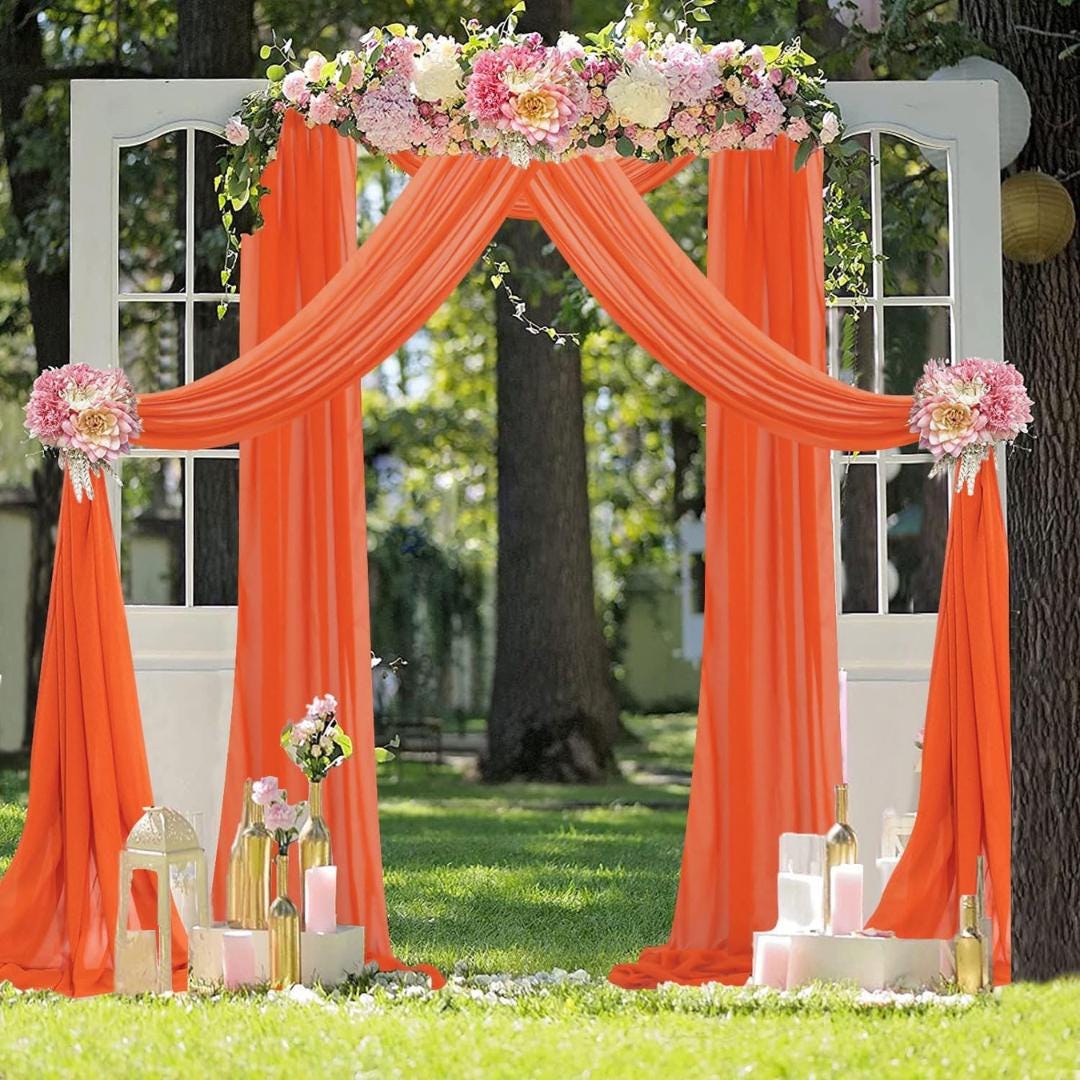 ORANGE - Wedding Arch Draping Fabric 4 Panels 28" x 21 Ft Wedding Arch Drapes for Ceremony Chiffon Fabric Drapes Arbor Drapery Wedding