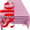 Chevron/Zig Zag  - Print Poly Cotton Tablecloth Table Cover Fabric Table Cloth for Dinning, Kitchen, Party. White & Fuchsia