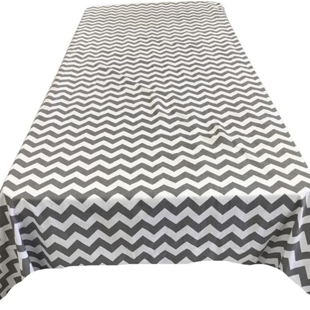 Chevron/Zig Zag  - Print Poly Cotton Tablecloth Table Cover Fabric Table Cloth for Dinning, Kitchen, Party. White & Silver