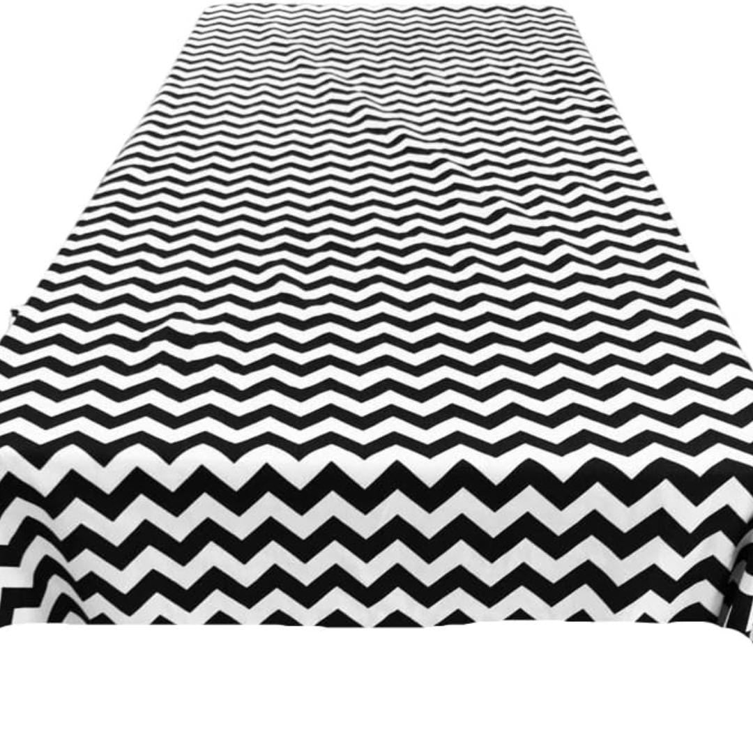 Chevron/Zig Zag  - Print Poly Cotton Tablecloth Table Cover Fabric Table Cloth for Dinning, Kitchen, Party. White & Black