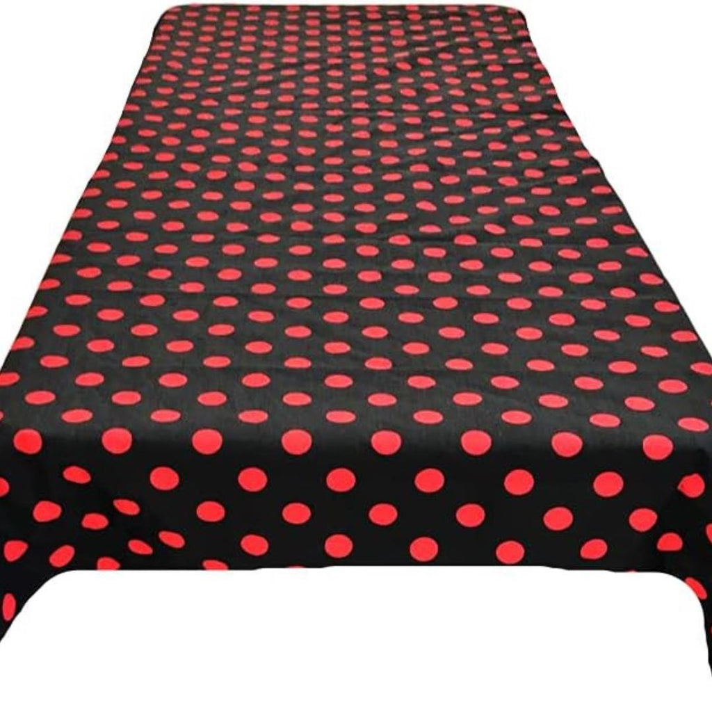 Polka Dot  - Print Poly Cotton Tablecloth Table Cover Fabric Table Cloth for Dinning, Kitchen, Party. Red Dot on Black