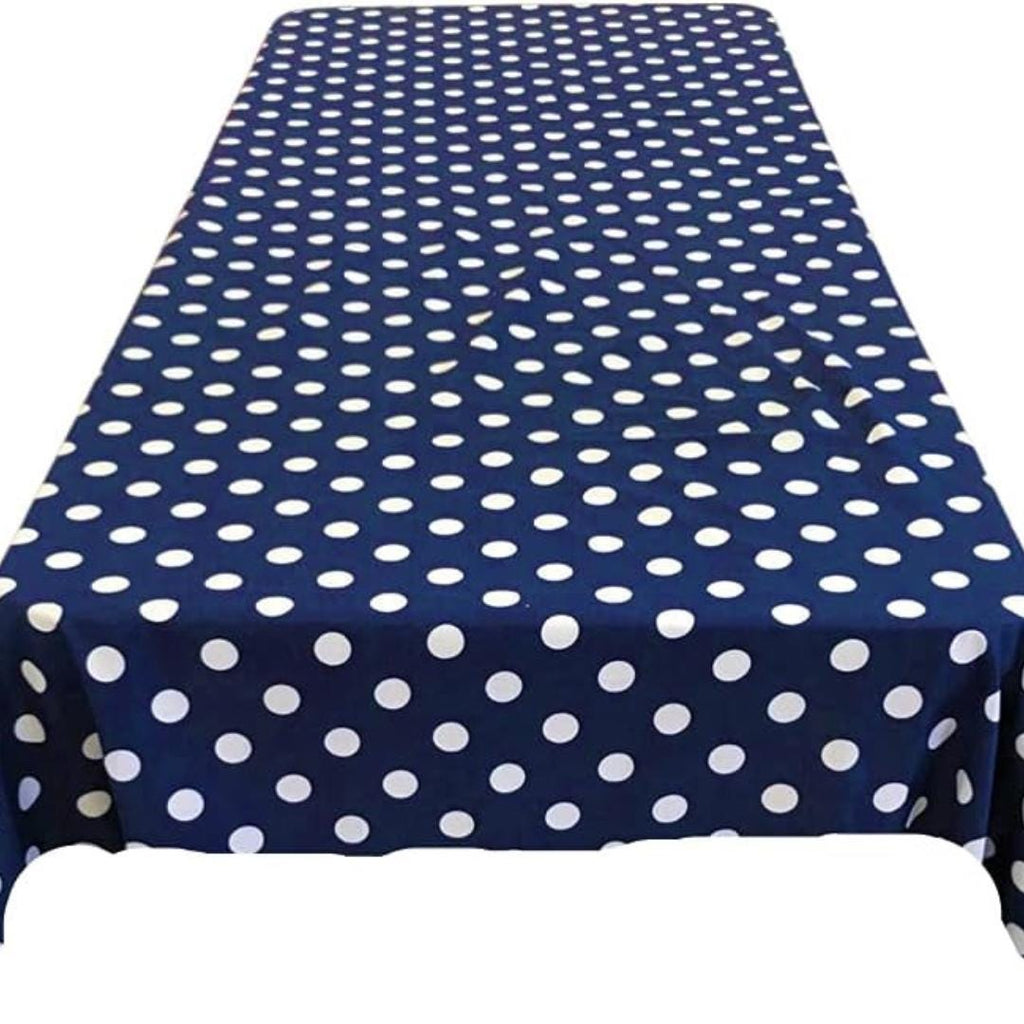 Polka Dot  - Print Poly Cotton Tablecloth Table Cover Fabric Table Cloth for Dinning, Kitchen, Party. White Dot on Navy