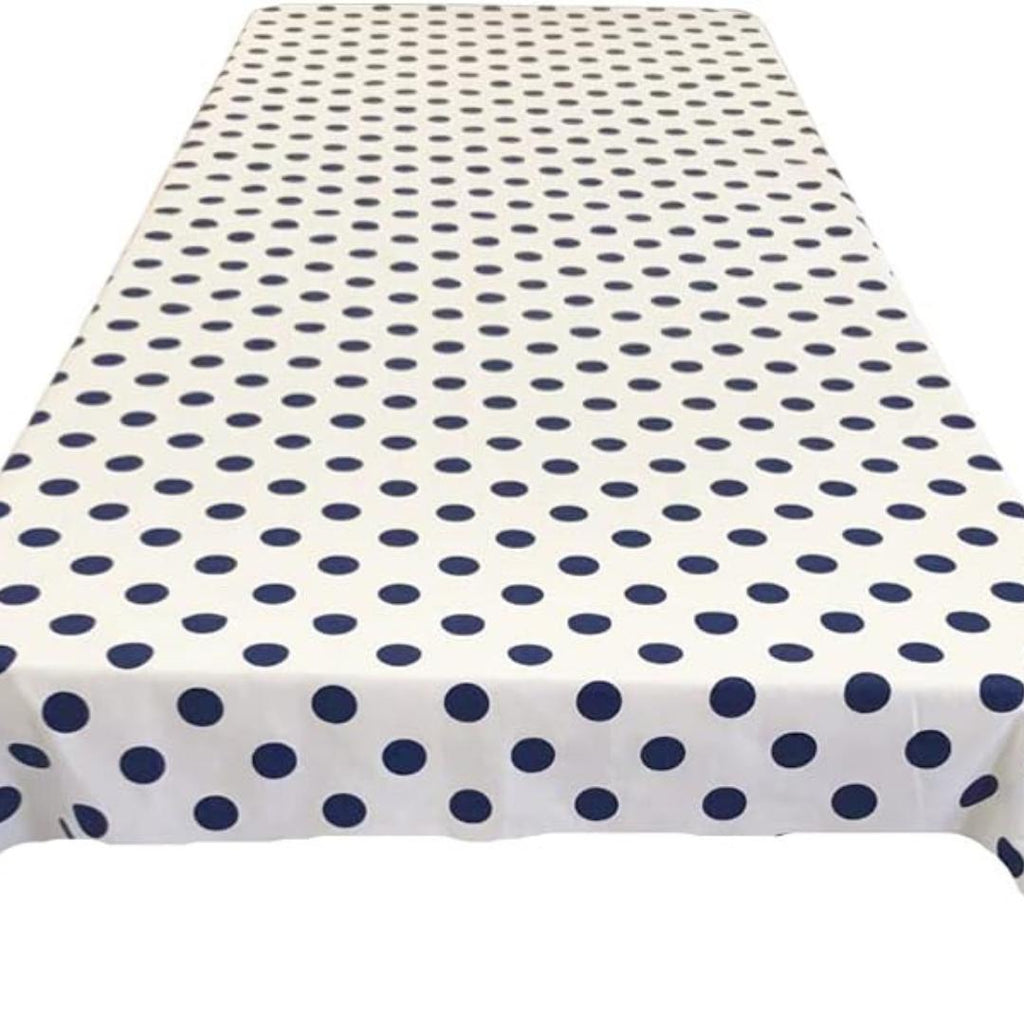 Polka Dot  - Print Poly Cotton Tablecloth Table Cover Fabric Table Cloth for Dinning, Kitchen, Party. Navy Blue Dot on White