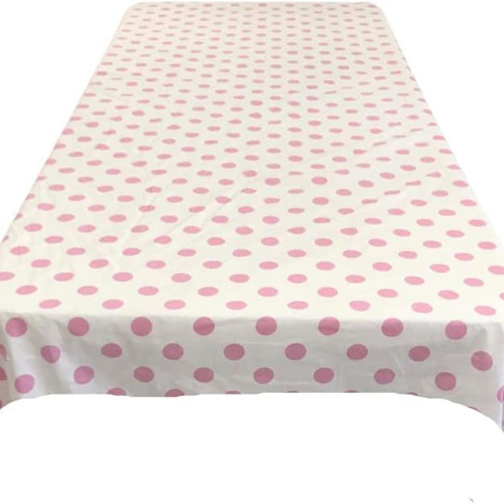 Polka Dot  - Print Poly Cotton Tablecloth Table Cover Fabric Table Cloth for Dinning, Kitchen, Party. Pink Dot on White
