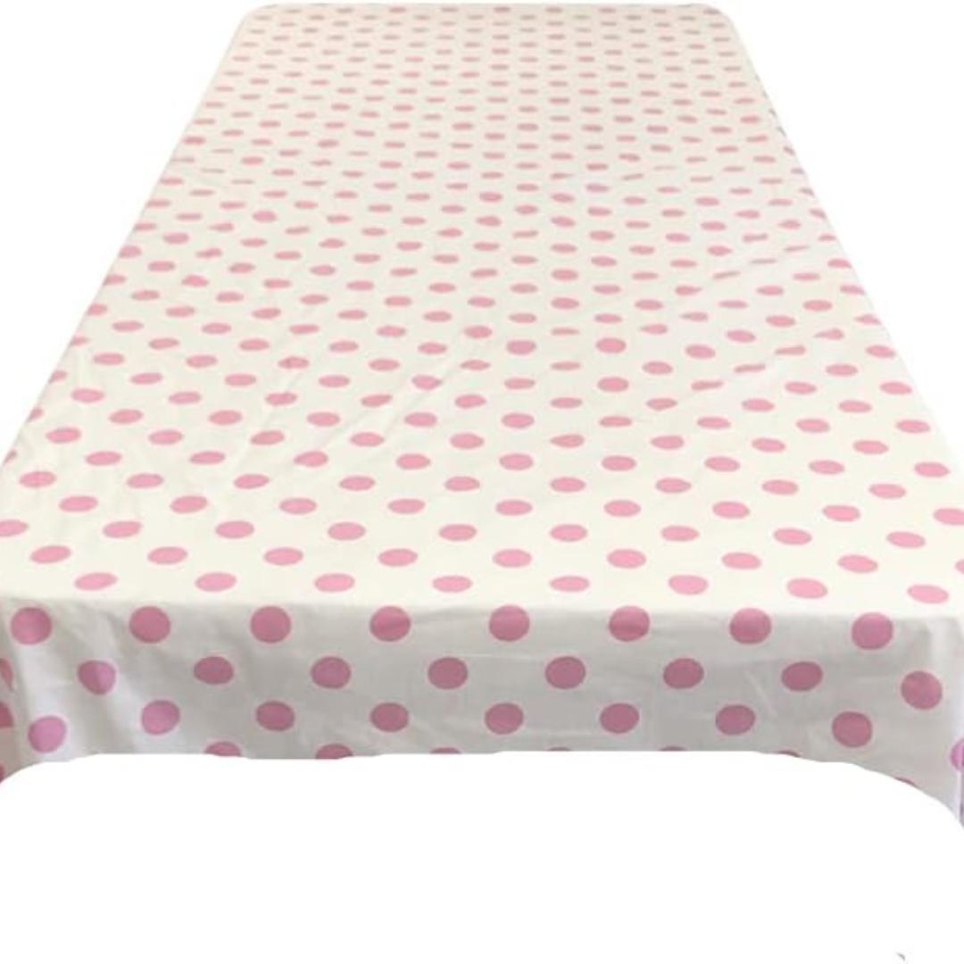 Polka Dot  - Print Poly Cotton Tablecloth Table Cover Fabric Table Cloth for Dinning, Kitchen, Party. Pink Dot on White
