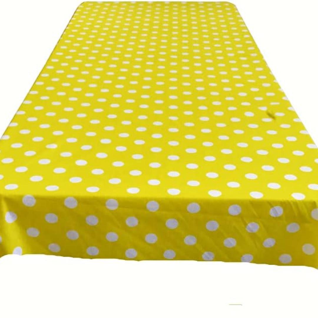 Polka Dot  - Print Poly Cotton Tablecloth Table Cover Fabric Table Cloth for Dinning, Kitchen, Party. White Dot on Yellow