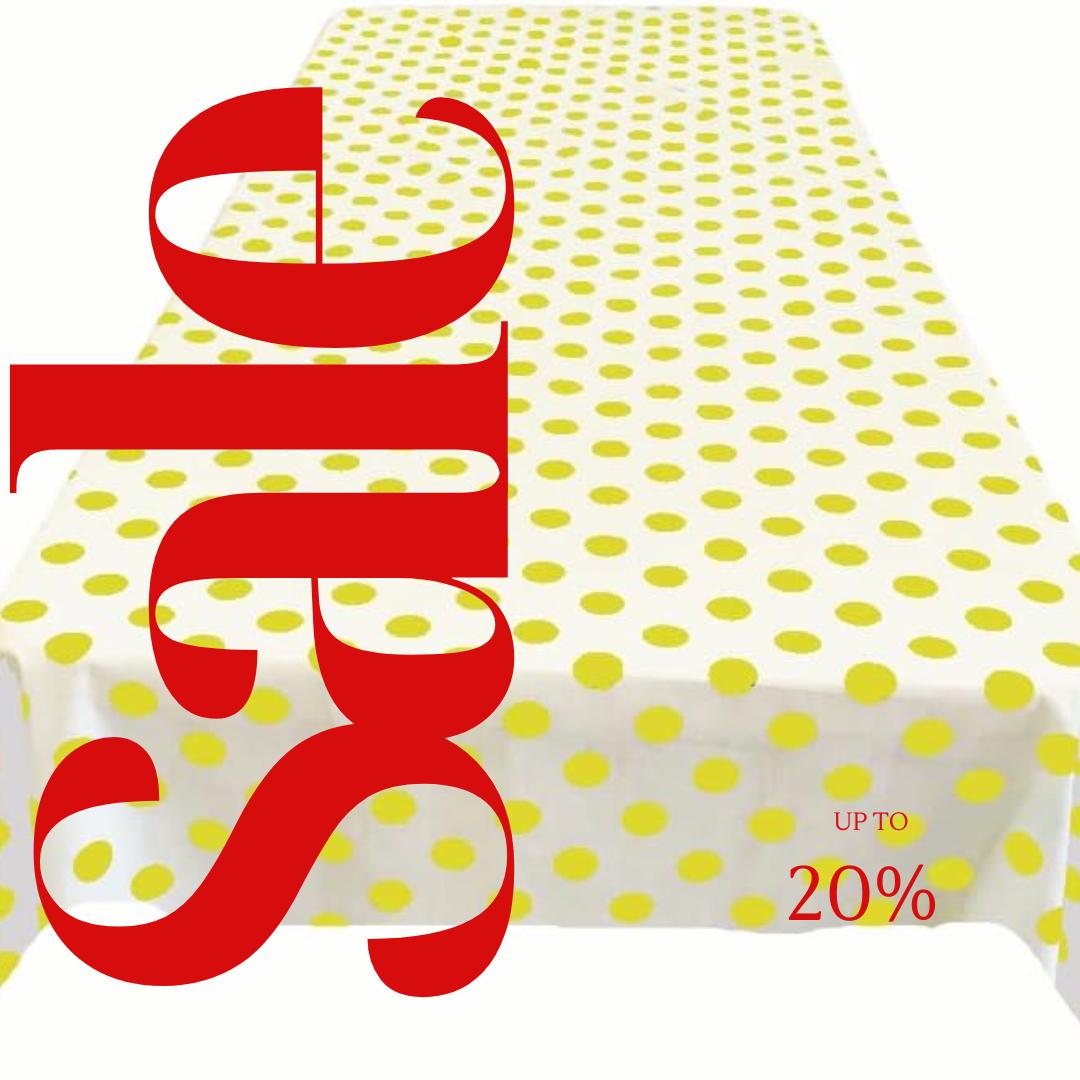 Polka Dot  - Print Poly Cotton Tablecloth Table Cover Fabric Table Cloth for Dinning, Kitchen, Party. Yellow Dot on White