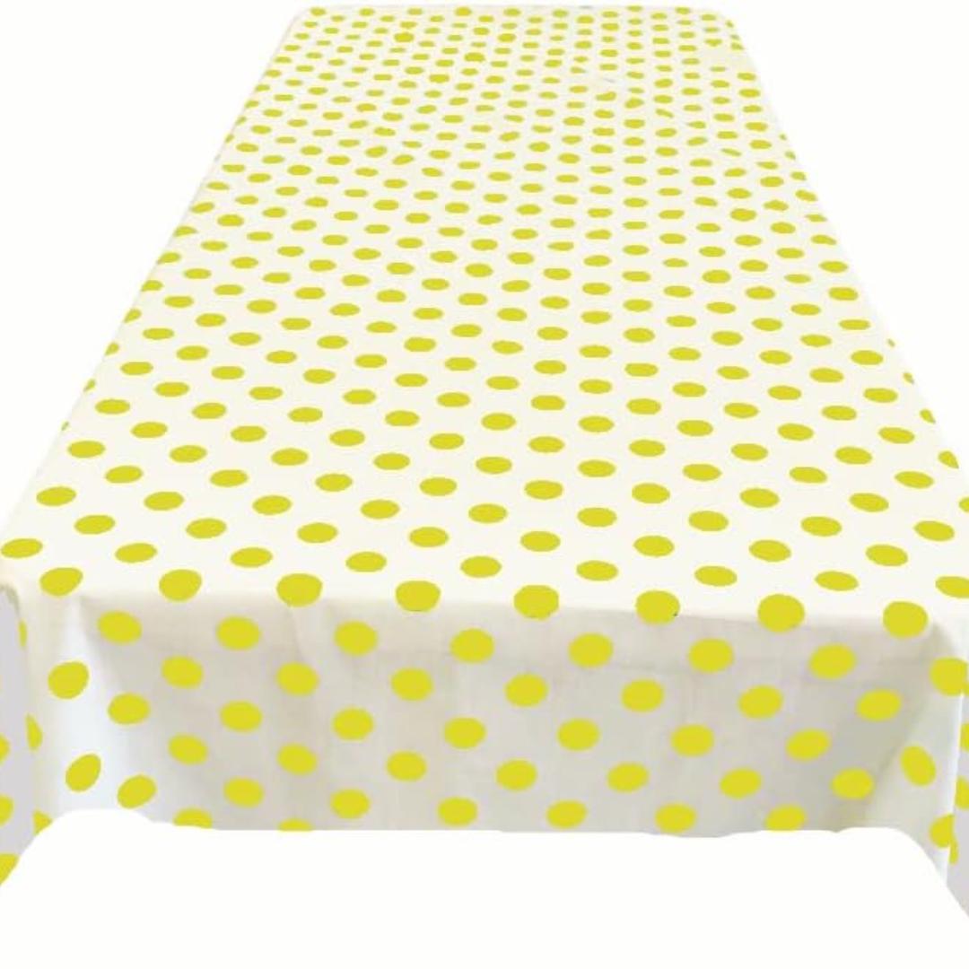 Polka Dot  - Print Poly Cotton Tablecloth Table Cover Fabric Table Cloth for Dinning, Kitchen, Party. Yellow Dot on White