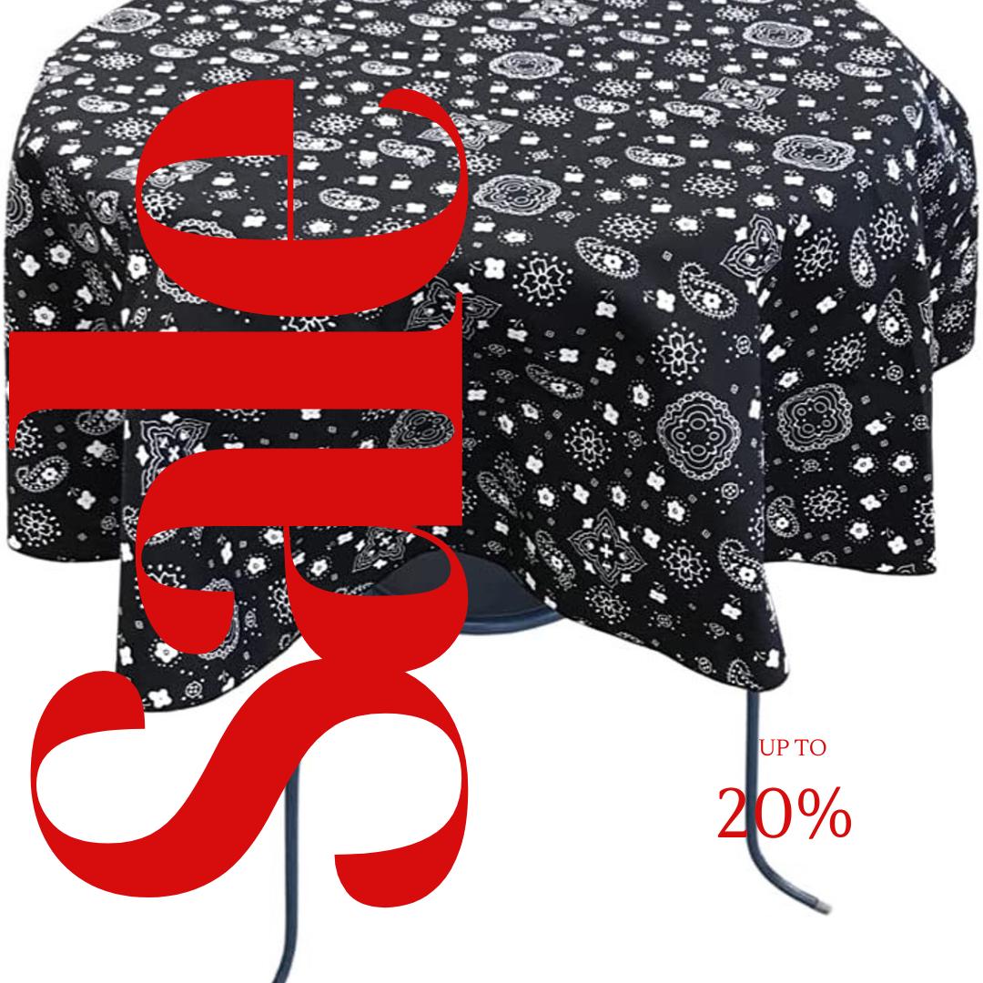 BLACK - Bandanna - Round Print Poly Cotton Tablecloth, Table Cover Fabric Table Cloth for Dinning, Kitchen, Party, Holiday