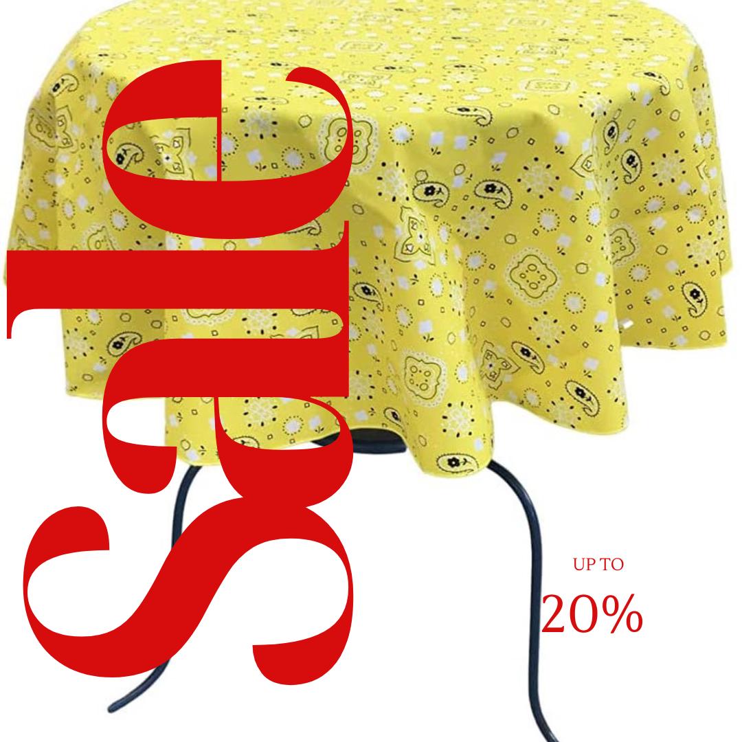 YELLOW - Bandanna - Round Print Poly Cotton Tablecloth, Table Cover Fabric Table Cloth for Dinning, Kitchen, Party, Holiday
