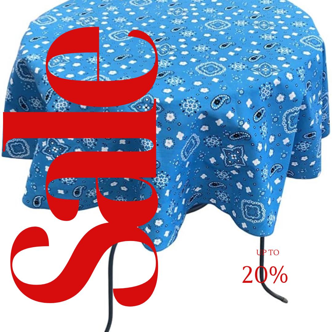 TURQUOISE - Bandanna - Round Print Poly Cotton Tablecloth, Table Cover Fabric Table Cloth for Dinning, Kitchen, Party, Holiday